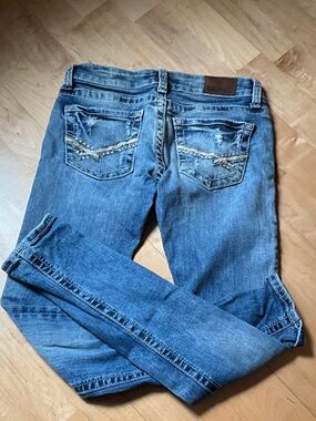 BKE Women's Light Blue Skinny Jeans with Embellished Back Pockets